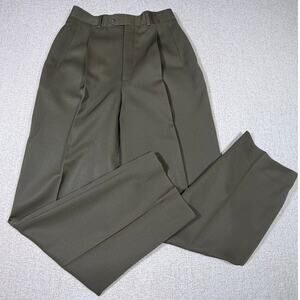 Barry Bricken Women 8 Green 100% Virgin Wool Pleated Front Straight Dress Pants